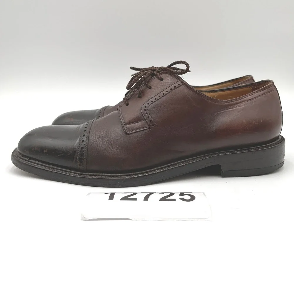 Calce Derby Shoes Mens 11 Burnished Brown Black Leather Brogue Cap Toe Lace Up